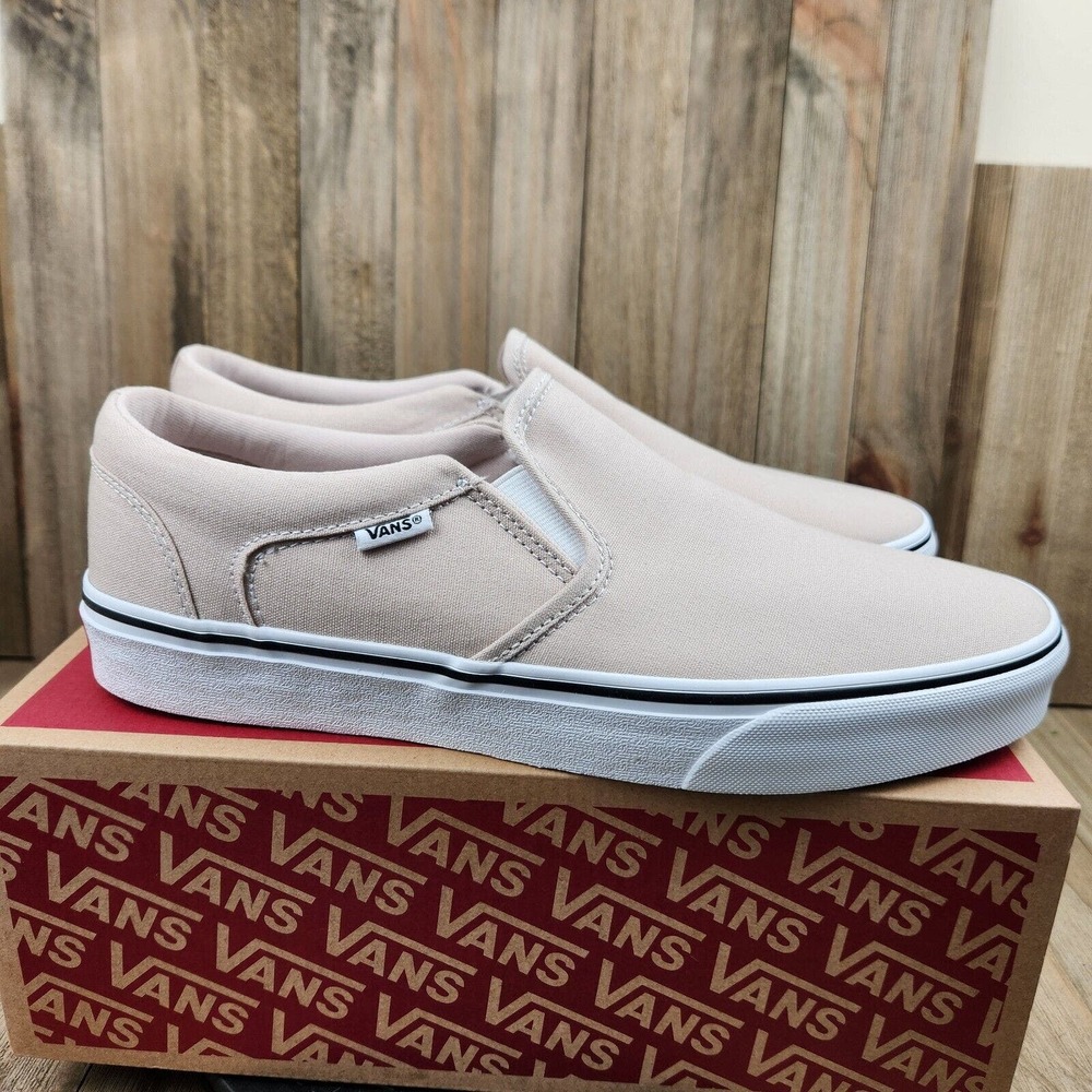 Mens Vans Asher Taupe Beige Canvas Athletic Slip On Shoes - Picture 4 of 8